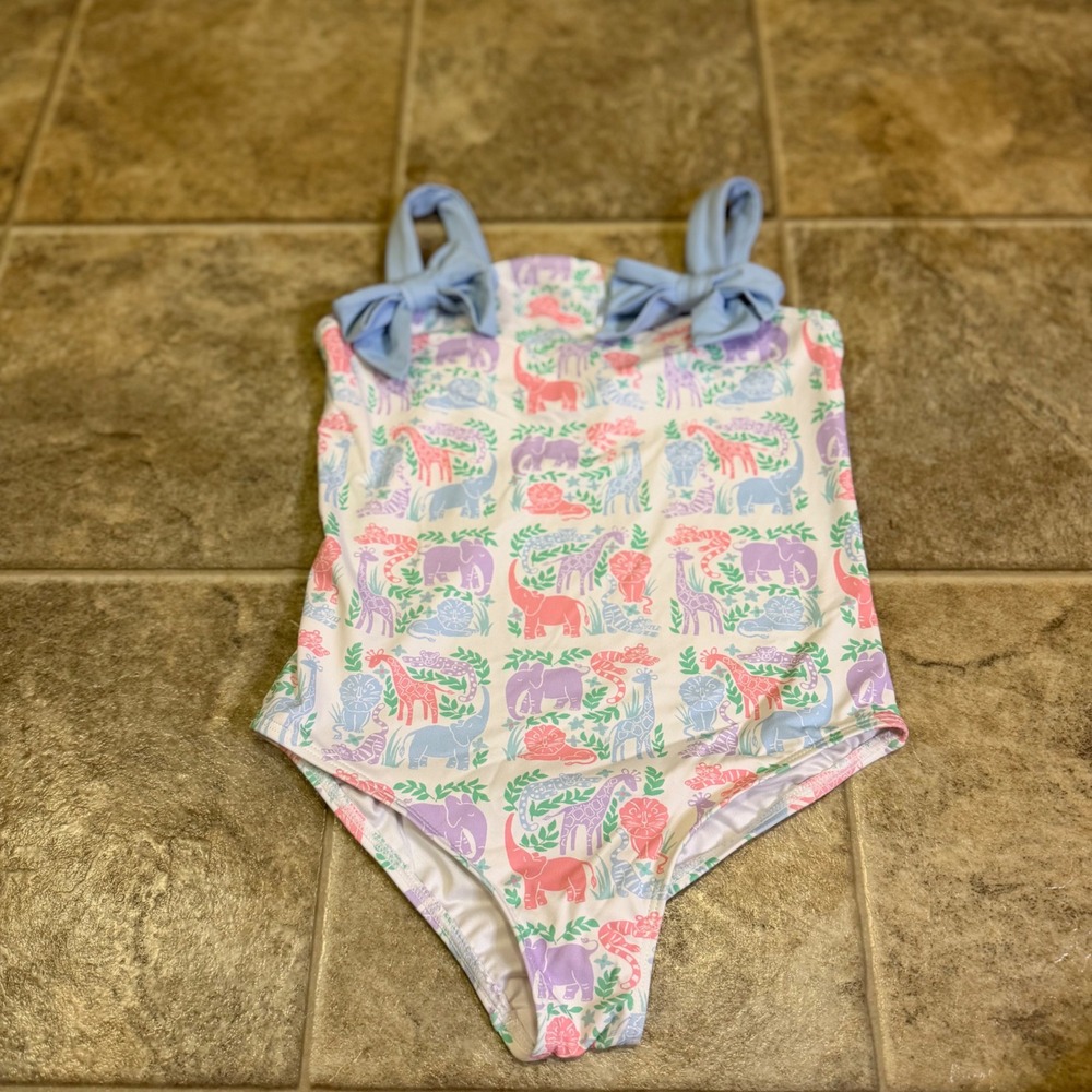 Beaufort Bonnet Company Girls Safari Animal Bow One Piece Swimsuit Size 6 Pastel